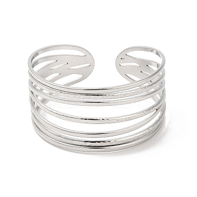 Non-Tarnish 304 Stainless Steel Multi Line Cuff Bangles for Women BJEW-L682-009P-1