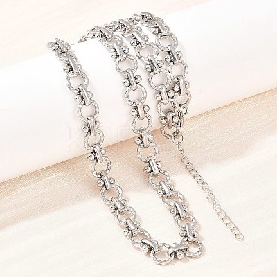 8MM 304 Stainless Steel Textured Ring Link Chain Necklaces NJEW-Z105-04P-01-1