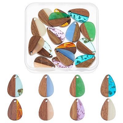 16Pcs 8 Colors Transparent Resin & Walnut Wood Big Pendants RESI-HS0001-01D-1
