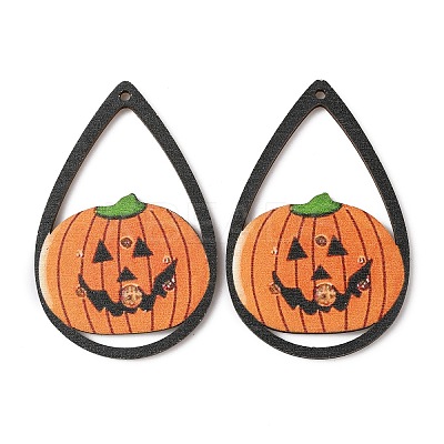 Halloween Theme Single Face Printed Aspen Wood Big Pendants WOOD-TAC0018-09G-1