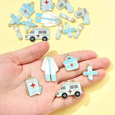 18Pcs 7 Styles Medical Theme Alloy Enamel Pendants FIND-FS0004-32B-1