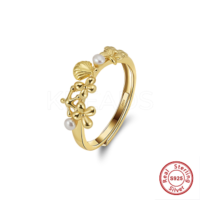 925 Sterling Silver with Natural Freshwater Beads adjustable Finger Ring for Women RJEW-M073-02G-1