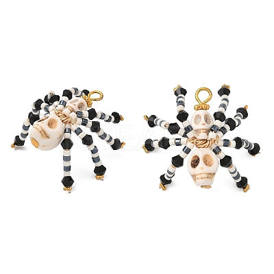 Halloween Theme Dyed Synthetic Turquoise & Glass Seed Beads Pendants PALLOY-MZ00774-03-1