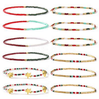 12Pcs Christmas Glass Seed Bead Stretch Bracelet Set ZO6526-2-1