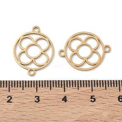 304 Stainless Steel Ring with Flower Connector Charms STAS-P433-09G-1