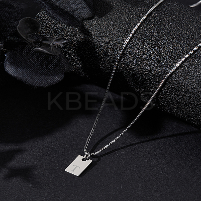 1Pc Stainless Steel Letter Rectangle Pendant Necklaces NJEW-LP0001-34T-P-1