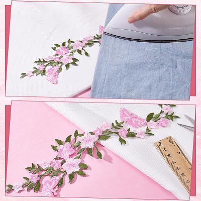 4Pcs Polyester Rayon Flower Embroider Thread Iron on/Sew On Patches PATC-HY0001-88A-1