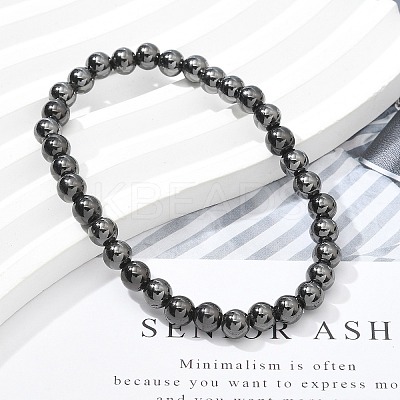Brass Round Beaded Stretch Bracelets for Men Women BJEW-G736-01-1