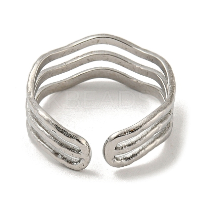 Non-Tarnish 304 Stainless Steel Triple Lines Open Cuff Ring LS-RJEW-C067-07P-1