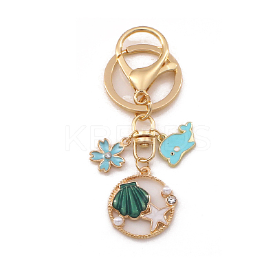 Shell Starfish Alloy Enamel Pendant Keychain with Dolphin & Flower Charm OCEA-PW0001-32C-1