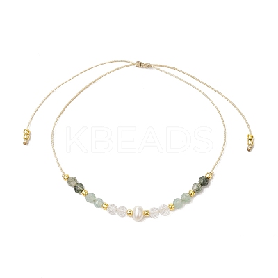 Adjustable Natural Moss Agate & Green Aventurinee & Quartz Crystal Braided Bead Bracelets for Women BJEW-JB11619-03-1