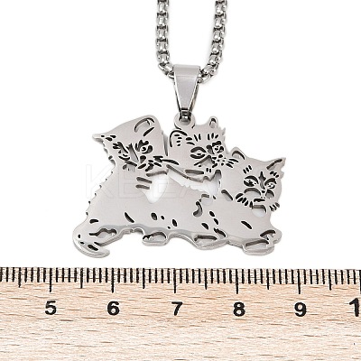 201 Stainless Steel Hollow Cute Cat Pendant Necklaces for Women LS-NJEW-K283-38P-1