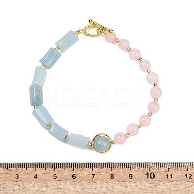Natural Mixed Stone with Brass Round & Prism Beaded Bracelets for Women BJEW-G752-01G-1