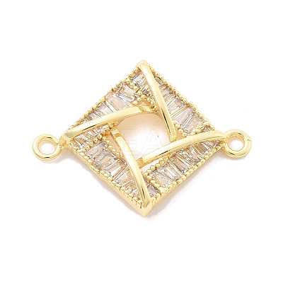 Brass Clear Cubic Zirconia Connector Charms KK-B134-28G-1