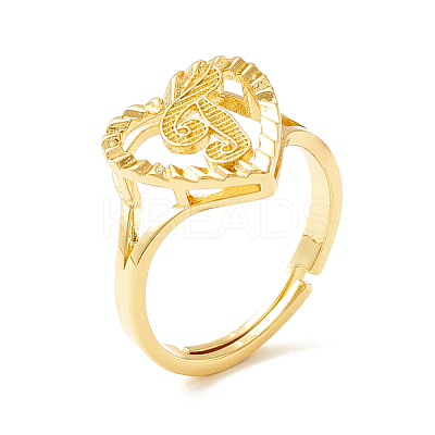 Real 18K Gold Plated Brass Alphabet Adjustable Rings RJEW-M139-18T-1