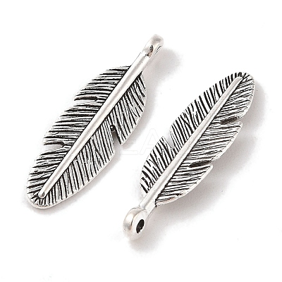 Tibetan Style Alloy Feather Pendants TIBEP-1360-AS-LF-1