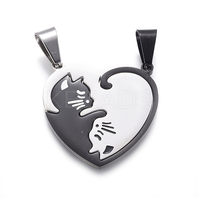 304 Stainless Steel Split Kitten Pendants STAS-G195-09P-1