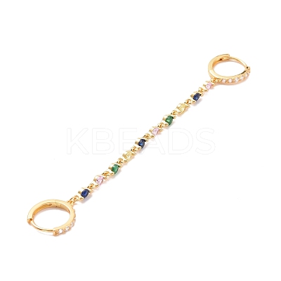 Colorful Cubic Zirconia Dangle Chains Double Hoop Earrings EJEW-C030-14G-1