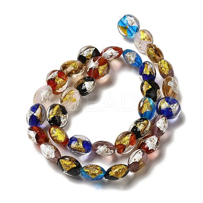 Handmade Gold Foil and Silver Foil Lampwork Flat Round Beads FOIL-C001-02A-1