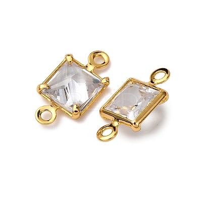 Brass Pave Clear Cubic Zirconia Connector Charms KK-Z121-06G-02-1