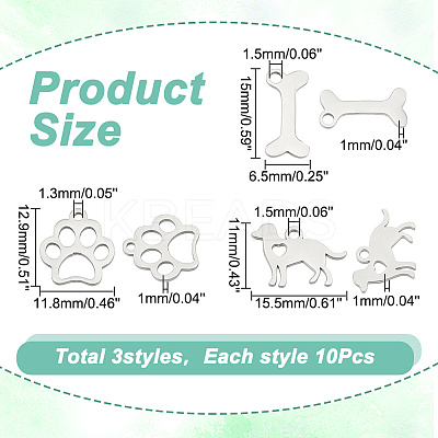 30Pcs 3 Style 304 & 201 Stainless Steel Pendants STAS-AR0001-82-1