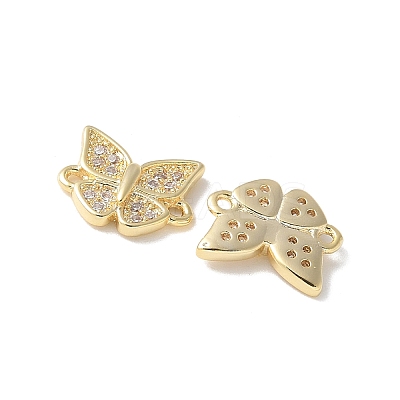 Brass Micro Pave Clear Cubic Zirconia Butterfly Connector Charms KK-Q031-04G-1