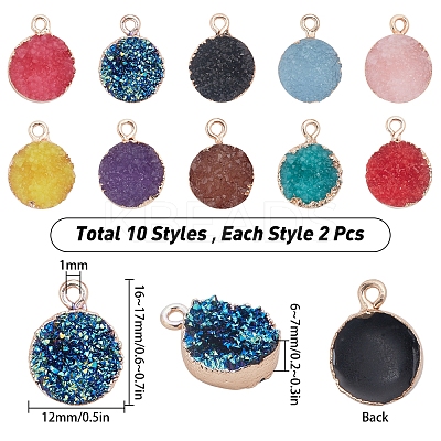 20Pcs 10 Colors Electroplate Druzy Resin Pendants RESI-SC0001-56LG-1