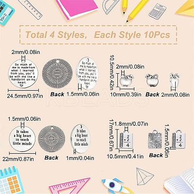 40Pcs 4 Style Tibetan Style Alloy Pendants for Teachers' Day TIBE-SC0001-80-1