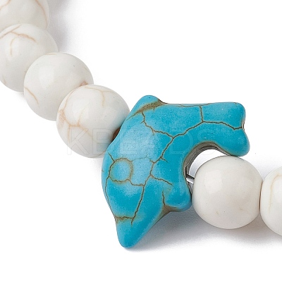 Natural Howlite & Synthetic Turquoise Dolphin Beaded Stretch Bracelets BJEW-JB09826-02-1