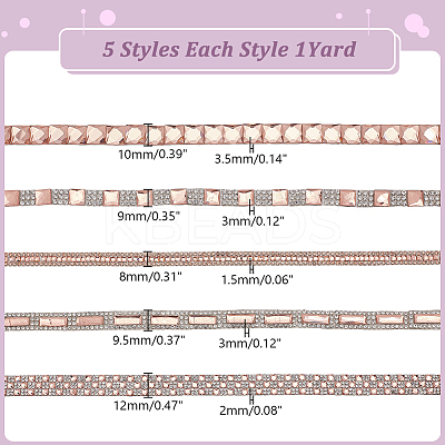 5 Yards 5 Style Glass Self Adhesive Hotfix Rhinestone Ribbon Trimming DIY-AR0004-55-1