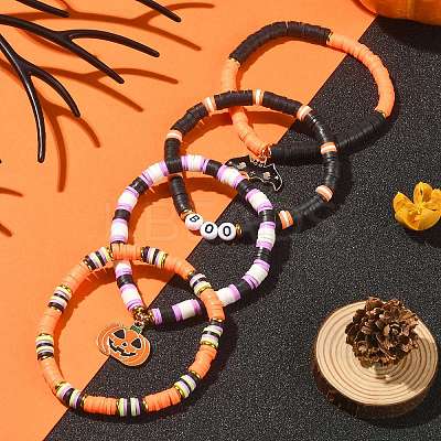 4Pcs 4 Style Polymer Clay Heishi Surfer Stretch Bracelets Set BJEW-TA00276-1