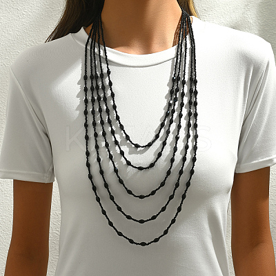 Bohemian Style Plastic Long Bicone Beads Multi Layered Necklaces for Women's Daily Parties DF6907-2-1