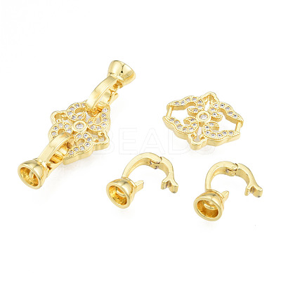Brass Micro Pave Clear Cubic Zirconia Fold Over Clasps KK-N231-361LG-1