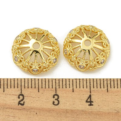 Rack Plating Brass Micro Pave Clear Cubic Zirconia Bead Caps KK-K386-13G-1