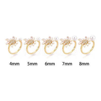 Flower Brass Micro Pave Clear Cubic Zirconia & Enamel Cuff Rings Setting KK-T079-47G-1