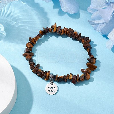 Natural Tiger Eye Chip Beaded Stretch Bracelets BJEW-JB11133-01-1