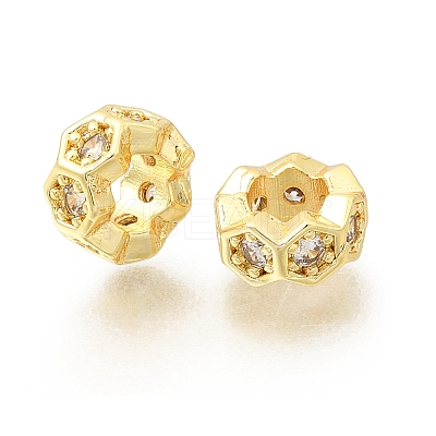 Hexagon Brass Micro Pave Clear Cubic Zirconia European Beads KK-Z156-01G-02-1