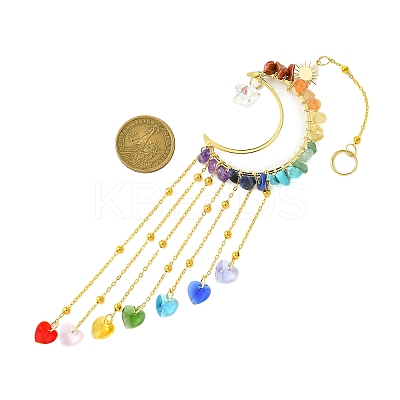Heart Glass Pendant Decoration HJEW-JM02118-1