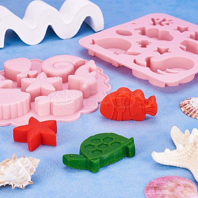 2Pcs 2 Styles Sea Animal Food Grade Silicone Molds SIL-TA0002-16-1