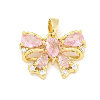 Bowknot Charm Rack Plating Brass Cubic Zirconia Pendants KK-M291-15G-1