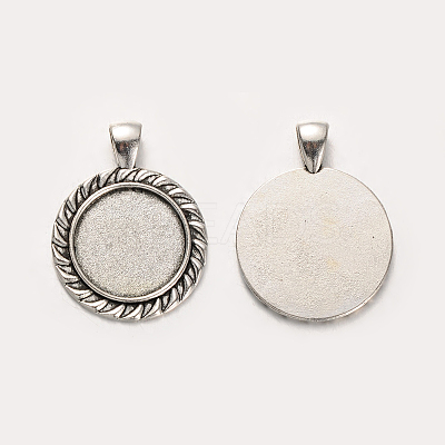 Tibetan Style Alloy Flat Round Pendant Cabochon Settings X-PALLOY-J494-20AS-1