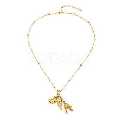 304 Stainless Steel Crystal Rhinestone Moon Wing Eiffel Tower Pendant Necklaces for Women WG97DE7-01-1
