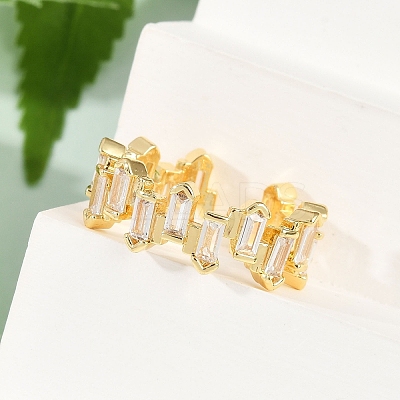 Rectangle Brass Micro Pave Clear Cubic Zirconia Open Cuff Rings for Women RJEW-G343-23G-1
