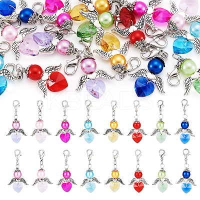 Angel ABS Plastic Imitation Pearl & Alloy Pendant Decorations HJEW-TA00236-1