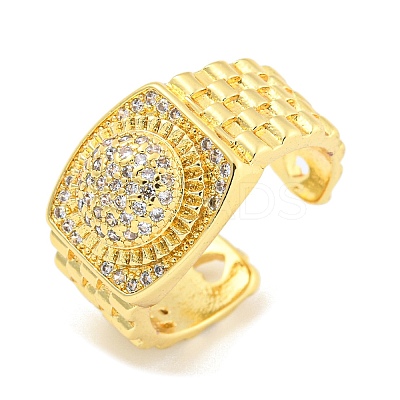 Square Clear Cubic Zirconia Open Cuff Ring RJEW-L121-016G-1