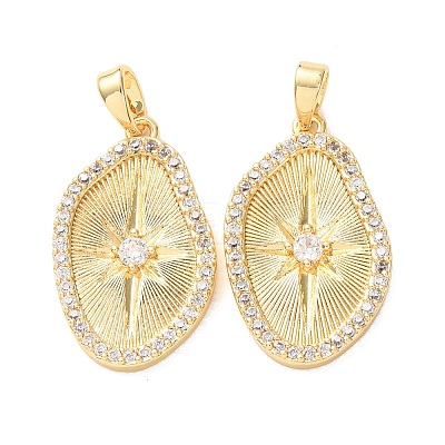 Brass Micro Pave Clear Cubic Zirconia Pendants X-KK-A304-13G-1
