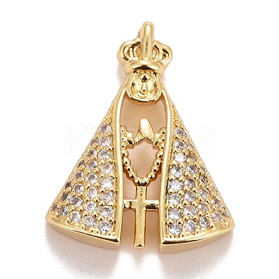 Rack Plating Brass Cubic Zirconia Pendants Findings KK-E275-23G-1