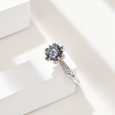 Rhodium Plated 925 Sterling Silver Moissanite Adjustable Rings for Women RJEW-U038-04P-1