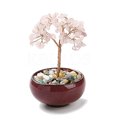 Natural Rose Quartz Chips Tree Decorations DJEW-M012-02G-1