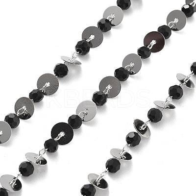 Handmade Brass & Glass Bead Flat Round Chains CHC-L051-06P-03-1
